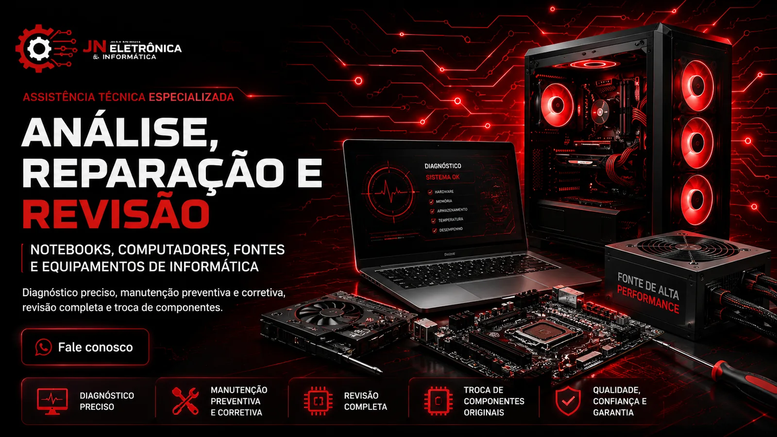 Assistência técnica para notebooks, computadores, fontes e equipamentos de informática